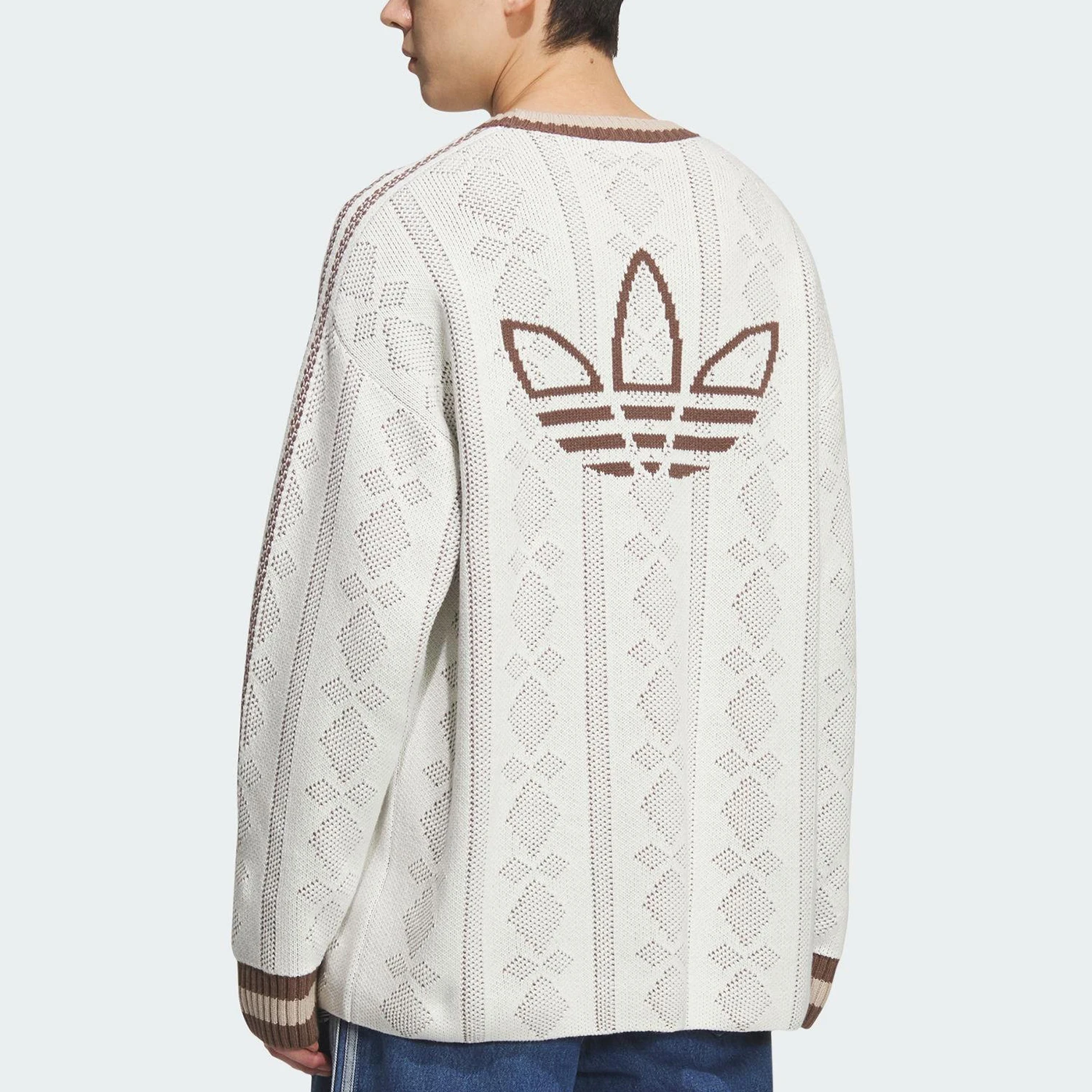 Adidas genuine clover men's and women's knitted jacquard striped pullover sweater KS5956