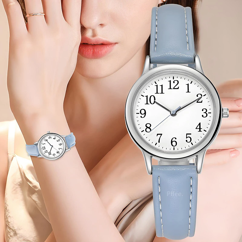 Pffee Fashion Quartz Wristwatches montre femme Lady Gift For Girls Clock With PU Band White Black Red Purple Brown Blue