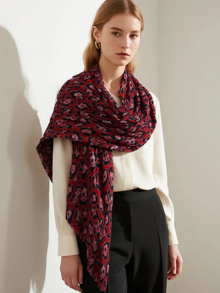 

Женский зимний элегантный вязаный шарф, платок, повседневный теплый шарф с леопардовым принтом, женский платок, бандана, шаль, рождественская новинка