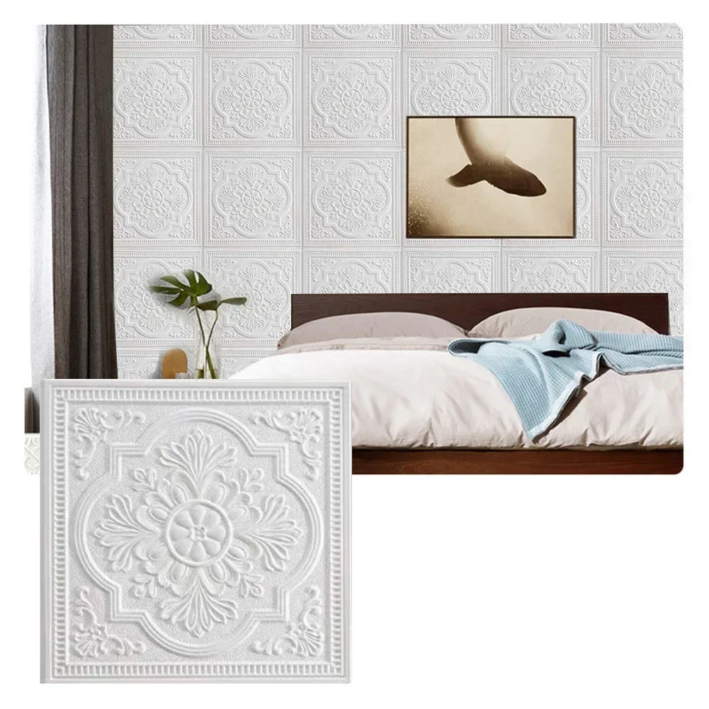 10pc 3D Tile Brick Wall Sticker Self-adhesive Foam Panel Waterproof Stickers Bedroom Ceiling Wall Stickers Home Decoration