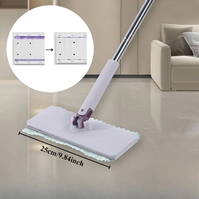 Large Hand Free Cleaning Mop Window Floor 360°Rotation Dust Remover Automatic Clip Tissue Towel Mop Wet Wipe Home Cleaning Tool