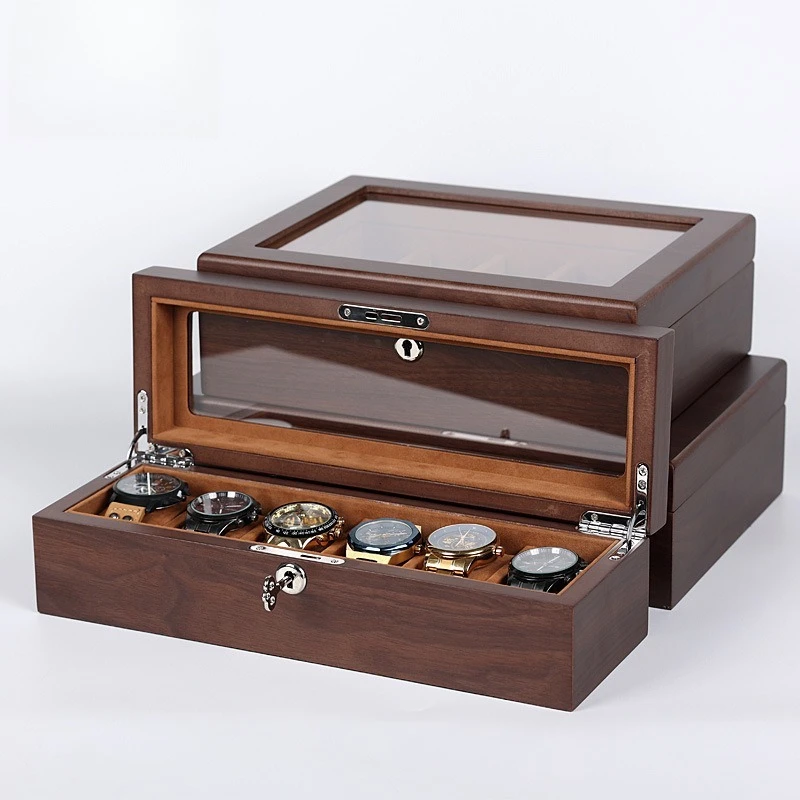 LENNIK Black Sandalwood Grain Paint Watch Storage Box Walnut Watch Collection Box Bracelet Display Box