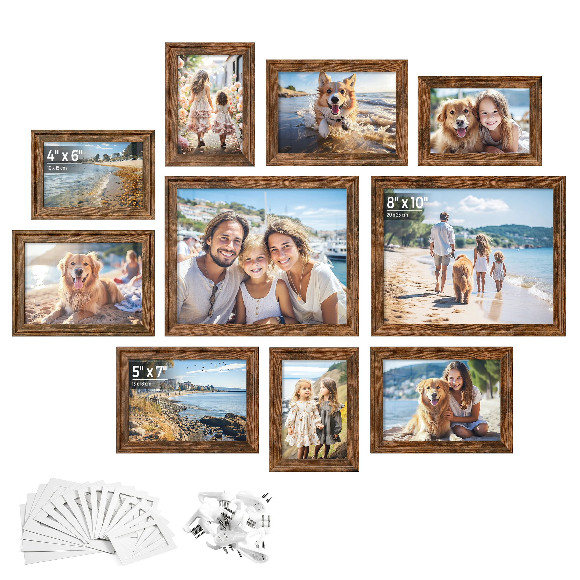 SONGMICS Picture Frames with 16 Mats, Set of 10 Collage Photo Frames, Two 8x10, Four 5x7, Four 4x6 Frames