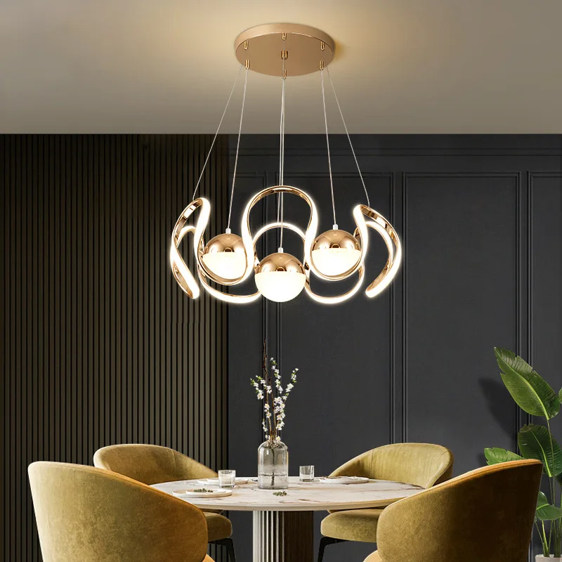 Light luxury restaurant chandelier modern minimalist Nordic art gold Internet celebrity designer dimming table bedroom light