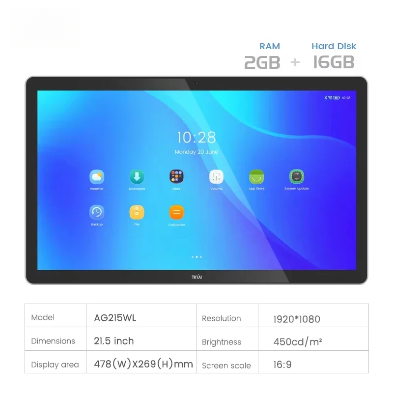 21 Inch IPS Android Smart Display,arm Industrial Control Terminal, Device Supporting Touch Screen RK3568 Support CAN TKUN