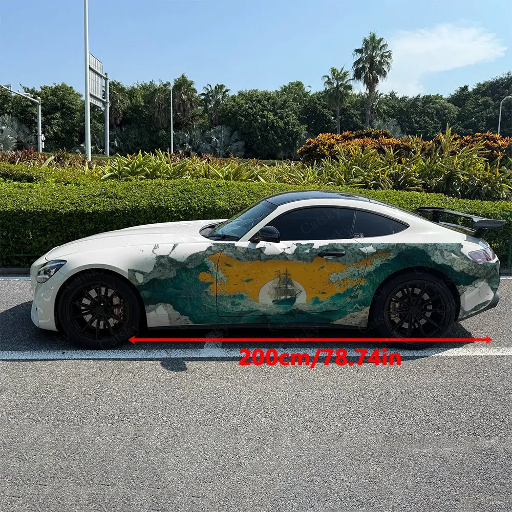Split Sea Sailing Expedition Car Side Wraps, Self-Adhesive PVC Waterproof & Scratch-Resistant Stickers, Car Accessory Gift