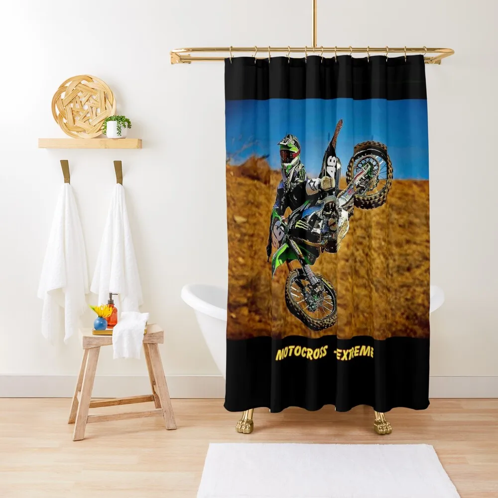 

MOTOCROSS EXTREME: Motorcycle Racing Advertising Print Shower Curtain Waterproof Bath And Anti-Mold Bathroom Accessories Curtain