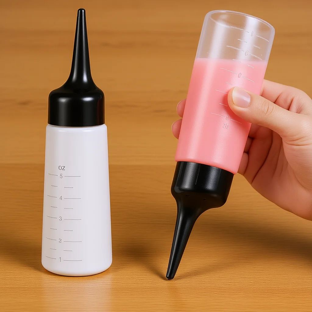 

Empty Applicator Bottle 15X5X4Cm Black Slant Tip With Scale For Hair Color Shampoo Conditioner Scalp Treatment Squeeze