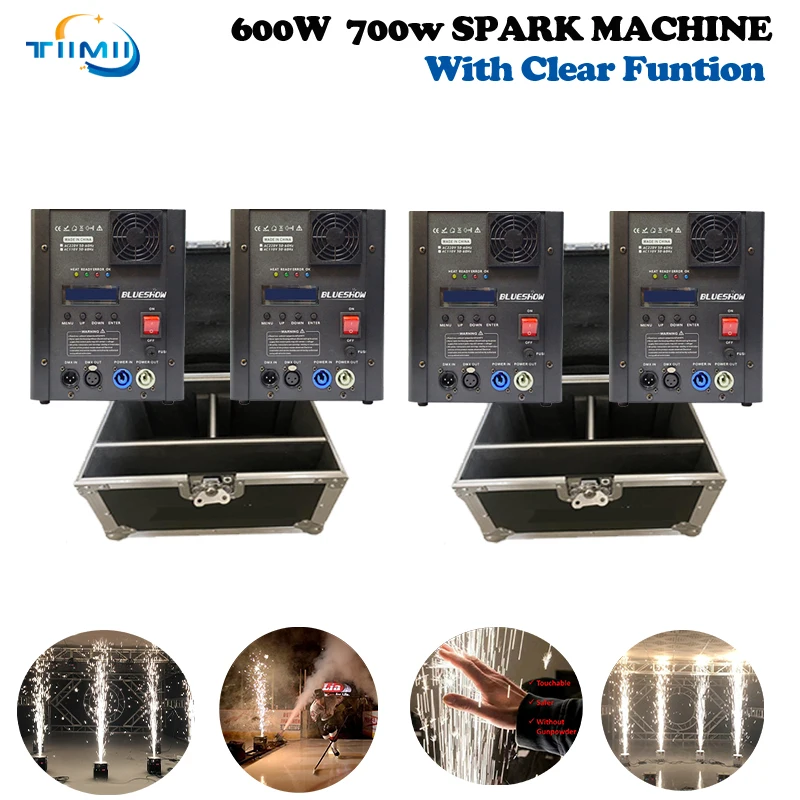 4Pcs/Lot 700W Cold Spark Machine Option Ti Powder Flight case Wedding Clear Remote Spark Firework Fountain Sparkular Machine