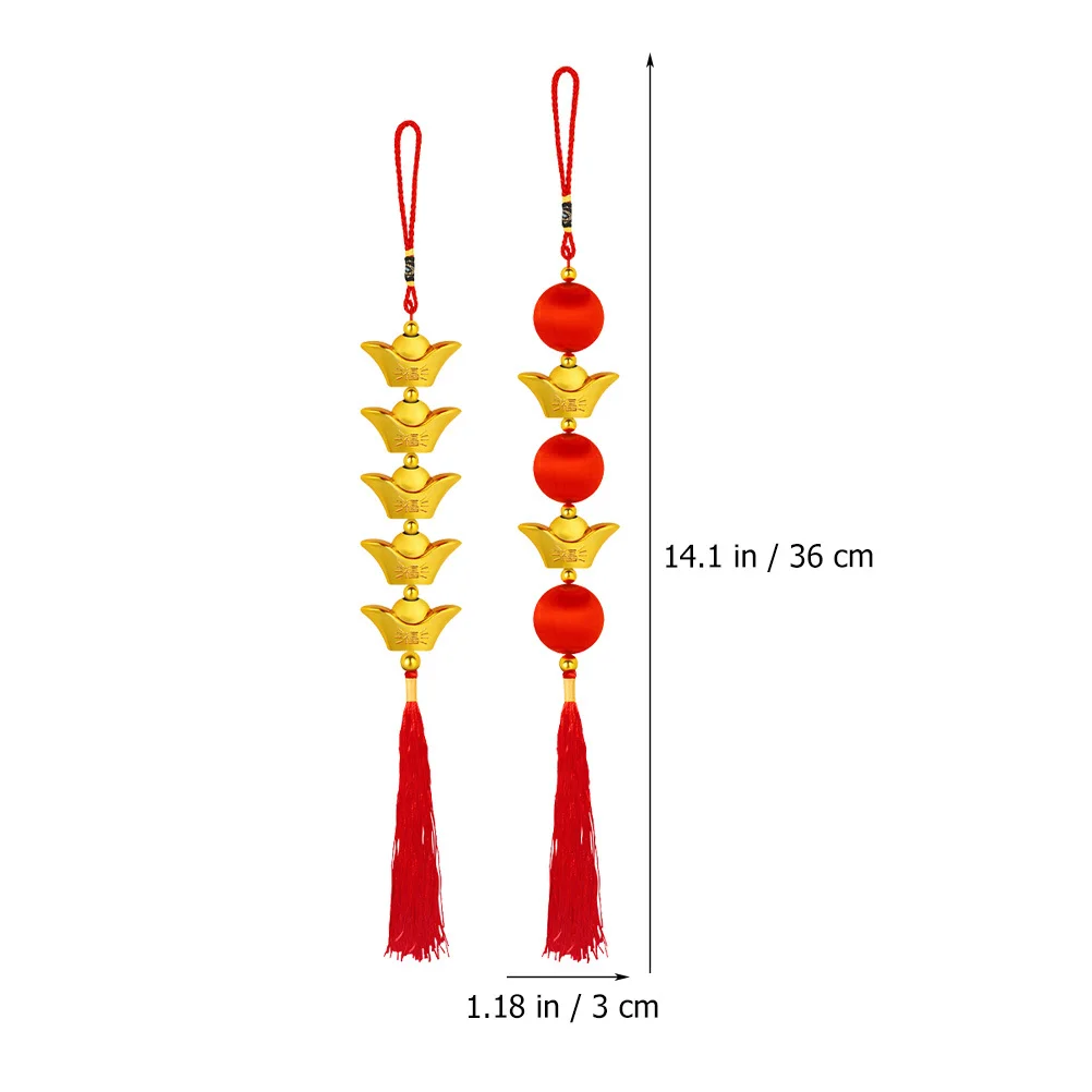 

4pcs Yuanbao Bonsai Hanging Pendant Chinese New Year Decor Spring Festival Ornament Golden Ingot Tassel Door Wall Decoration