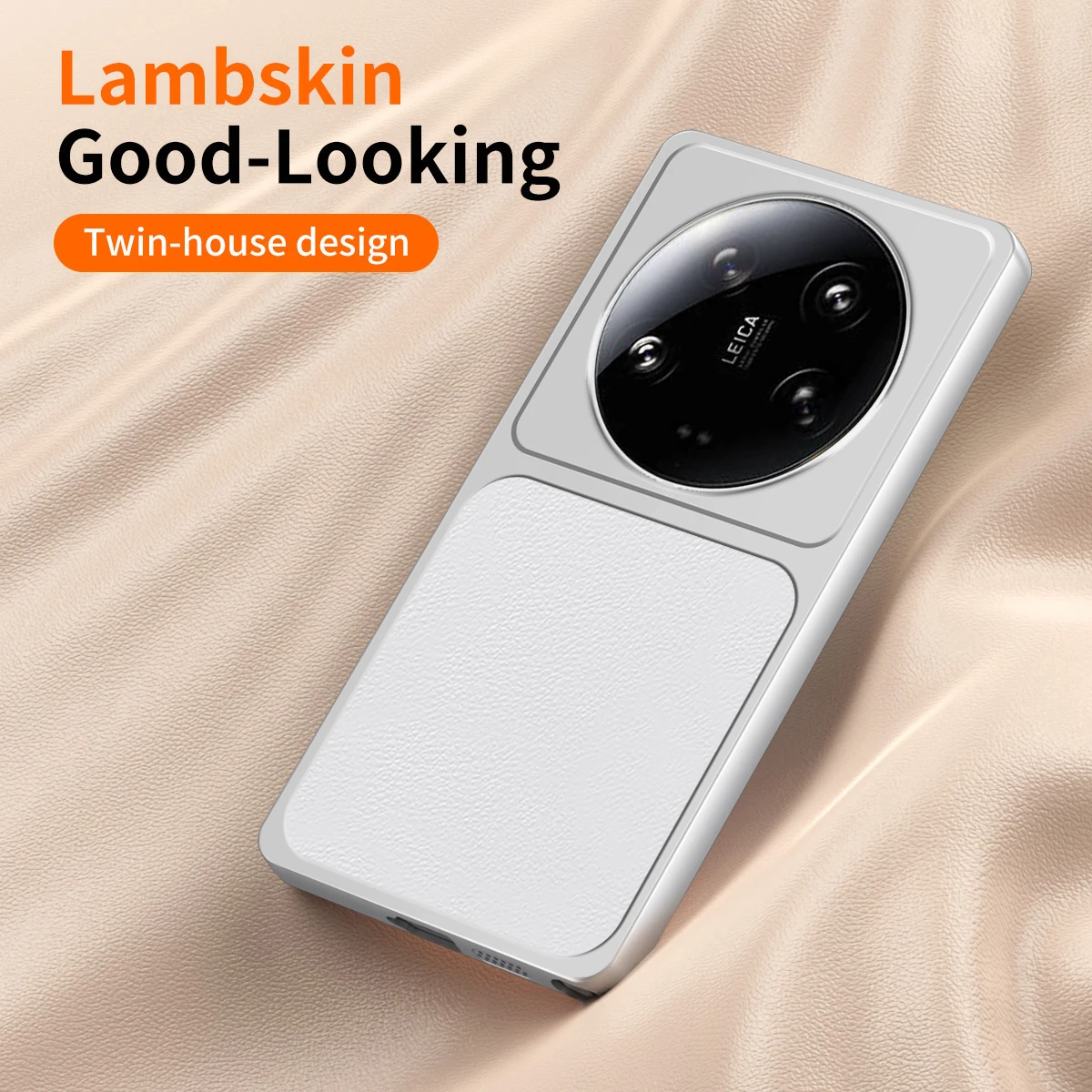 

Leather Back Cover with Lychee Texture Lambskin for Xiaomi14Ultra Shock Protection Mobile Wear-Resistant Prevents Yellowing Case