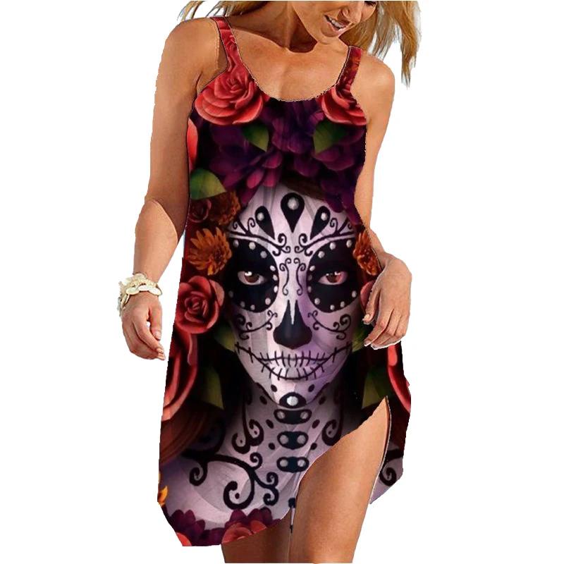 Gotycki Horror czaszka duch halloween Vestido 3D wydrukowane na czarno sukienki plażowe bez rękawów damskie Camisole Costum Y2K hawajskie