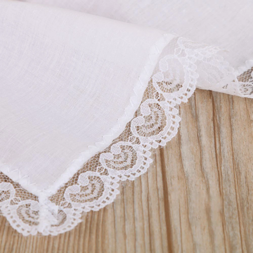 1/3Pcs Ladies Embroidery Cotton Handkerchiefs 25*25cm Lace Border White Hanky for Wedding Party Banquet Cotton Napkin Hankies