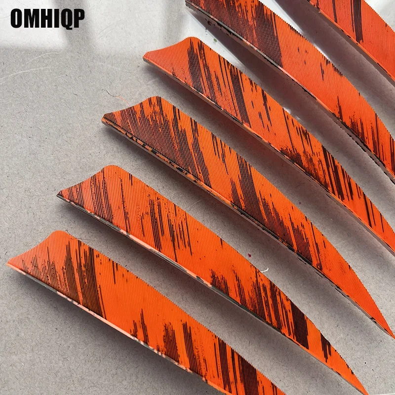 50Pcs 4Inch Right/Left Wing Shield Orange Ink Design Pattern Turkey Feather Arrow Archery Hunting Fletching for DIY