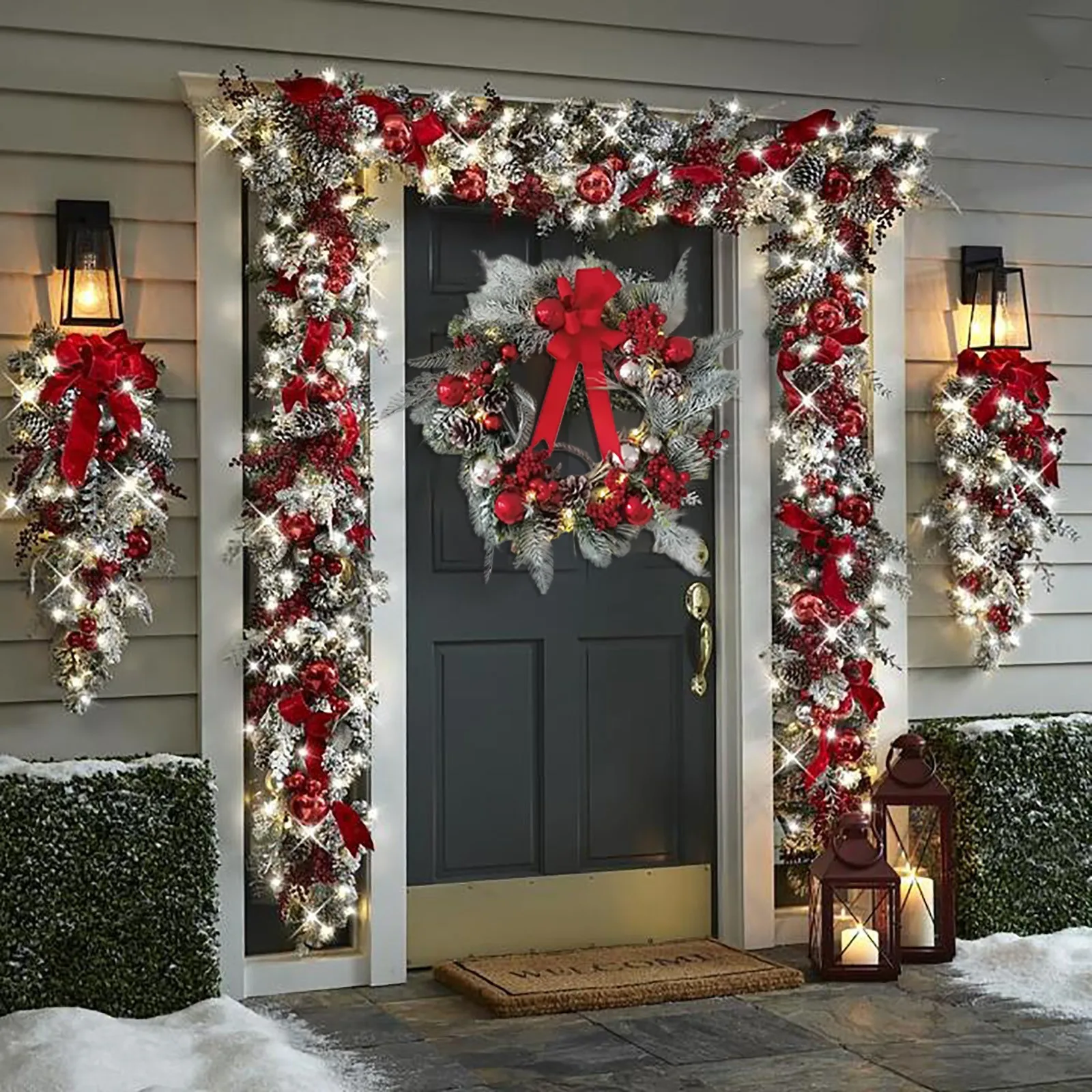 New Christmas Porch Sign Set Red Wreath Xmas Hanging Decorations For Home Outdoor Indoor Wall Front Door Decor Ornament navidad