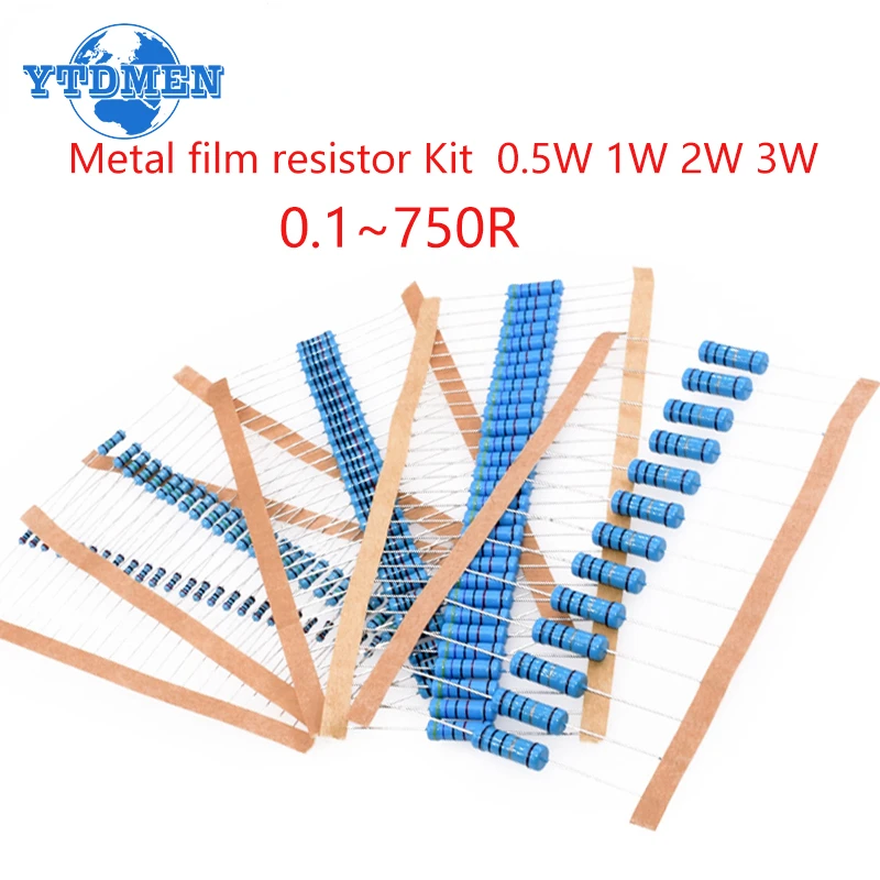 300pcs/150pcs 30 Value Metal Film Resistor Pack Set 1%  Dip Resistors 0.5W 1W 2W 3W Diy Electronic Kit (0.1 Ohm ~750 Ohm )