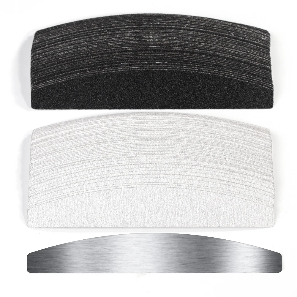 Nagelfeilen-Set mit Ersatz-Schleifpapier und Metallgriff, Nagelfeilen mit 100/180/240 Körnung, herausnehmbare, langlebige Streifen, halbmondförmige Stahlfeile*