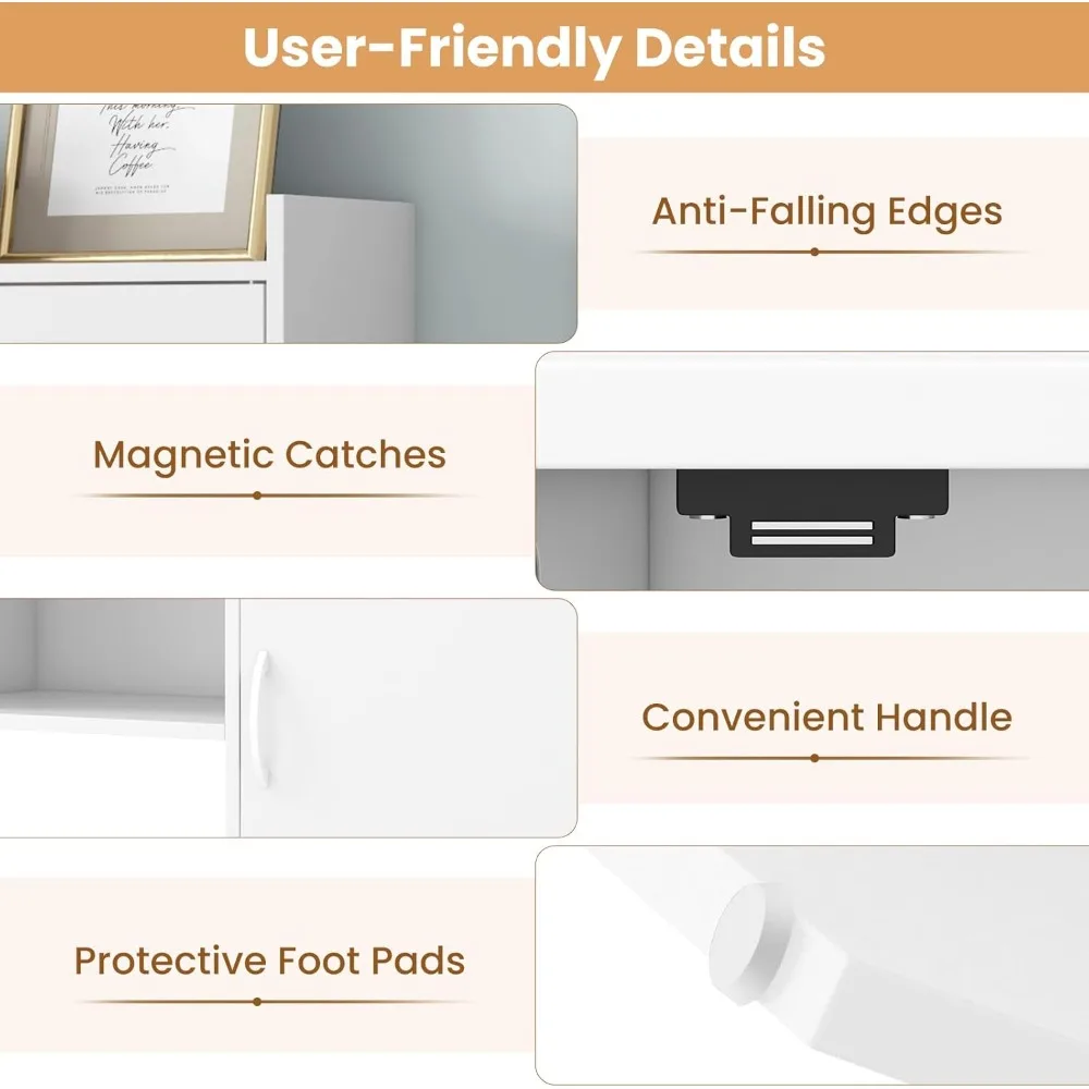 مكتب زاوية بيضاء مزود بخزانة، ومكتب تخزين على شكل حرف L وخزانة، ومحطة عمل كمبيوتر محمول وألعاب #5