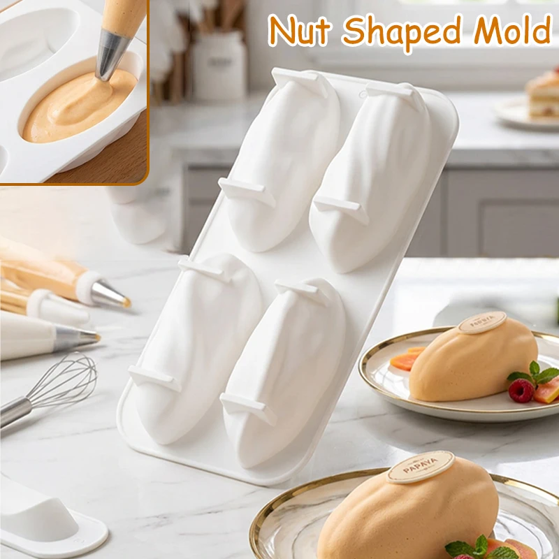 

4-Cell Silicone Chocolate Mold Pistachios Design Mousse Cake Mould Party Dessert Baking Tools Food Grade Kitchen Bakeware