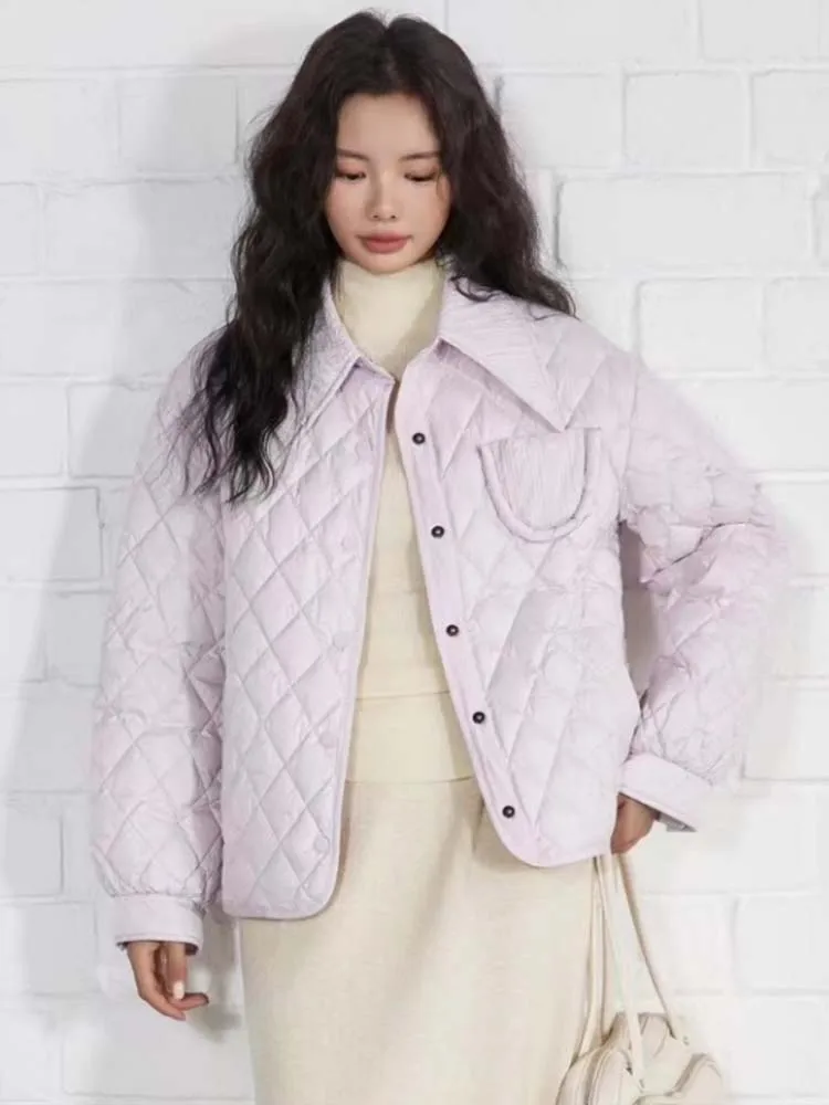 INEllO DJApproach-Doudoune à simple boutonnage pour femme, manteau chaud femme, surchemise de poche, 90% résines blanches, mode automne et hiver 2024