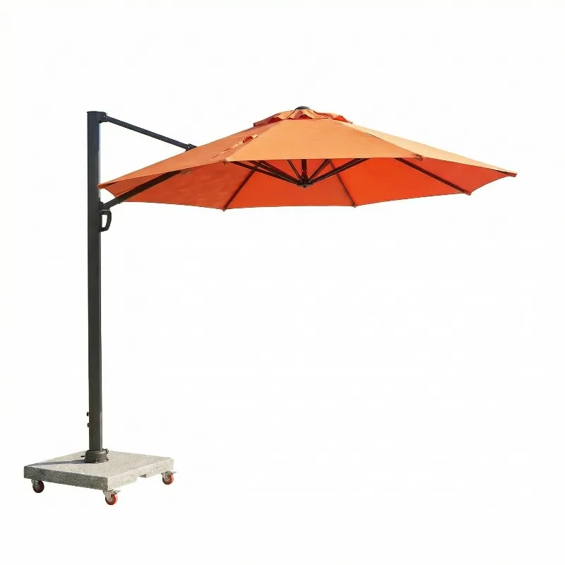 Modern Outdoor Solar Powered Aluminum Garden Parasol Offset Umbrella with 3m Rotating Base for Exterior Furniture