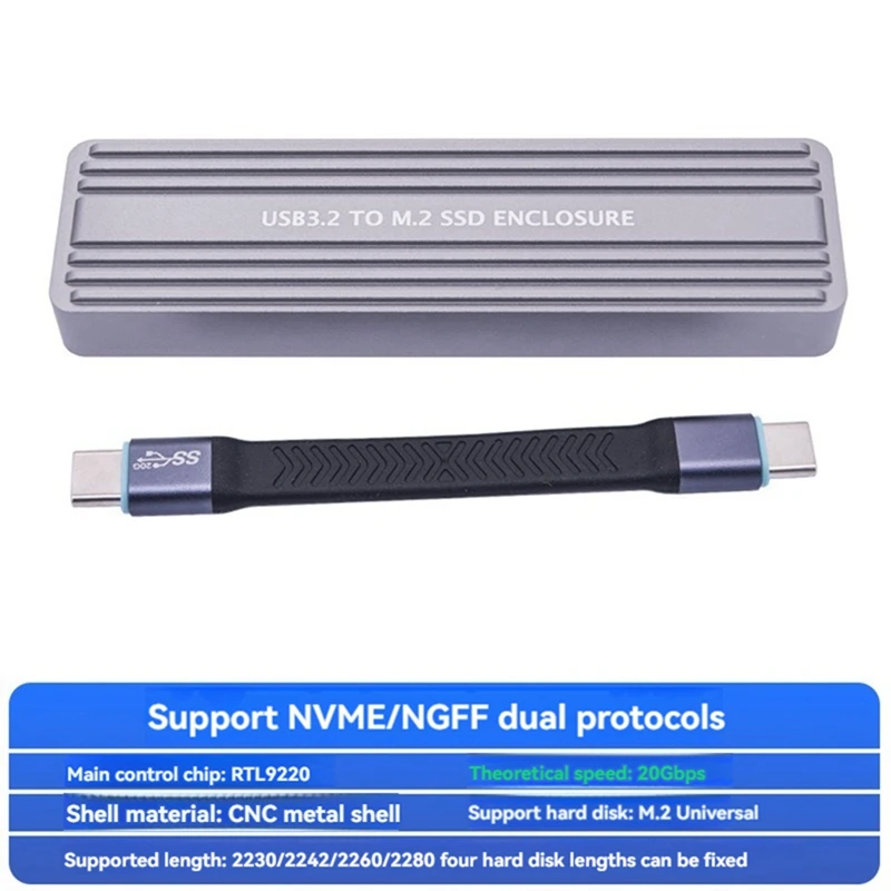 M.2 Nvme NGFF SSD Enclosure USB 3.2 GEN 2 To M.2 SSD 20Gbps Solid State Drive M.2 Case Box