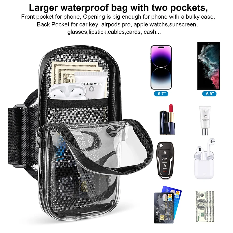 HAISSKY Full Clear Running Bags Universal Men Women GYM Fitness Elastic Belt Arm Pouch Outdoor Sport Phone Card Key Storage Bags