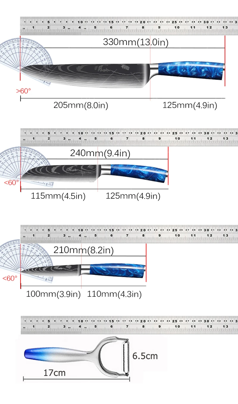 WXCOO Acciaio inossidabile Mannaia da macellaio per carne Damasco Modello laser Coltelli da cucina Coltello per disossare affilato Coltello da chef multiuso