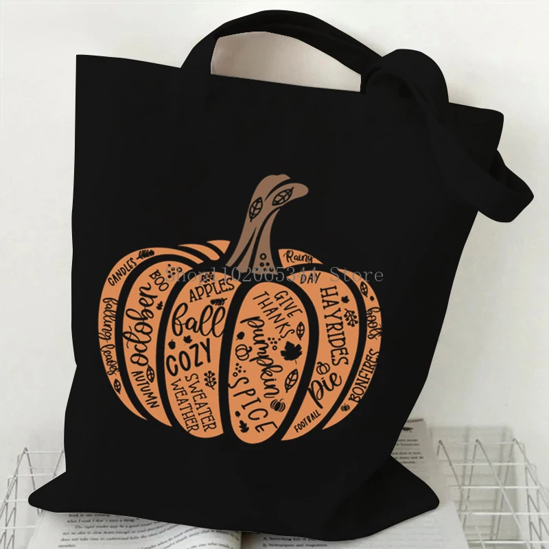 Leopard Print Bow Pumpkin Canvas Tote Bag Women Fall Vibes Aesthetic Reusable Shopping Bags Canvas Pumpkin Series Women Handbags