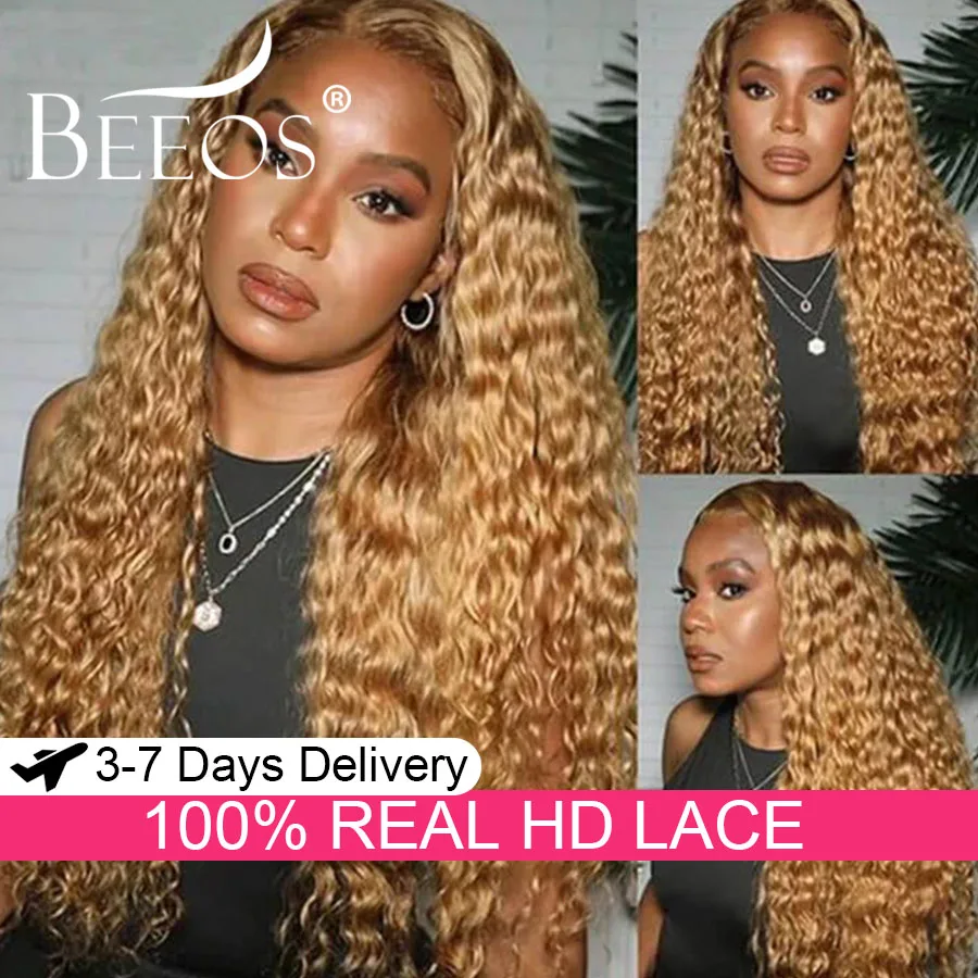 

Ultra Fitted #27 Honey Blonde Water Wave Wigs 13x6 HD Lace Frontal Human Hair Wigs Invisible HD Lace Frontal Wigs Melt Skins