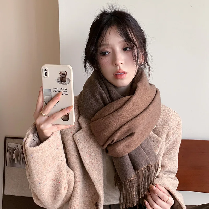 

Solid Color Double Sided Two Tone Faux Cashmere Scarf Warm Winter Wrap Shawl Neck Warmer Women Accessories