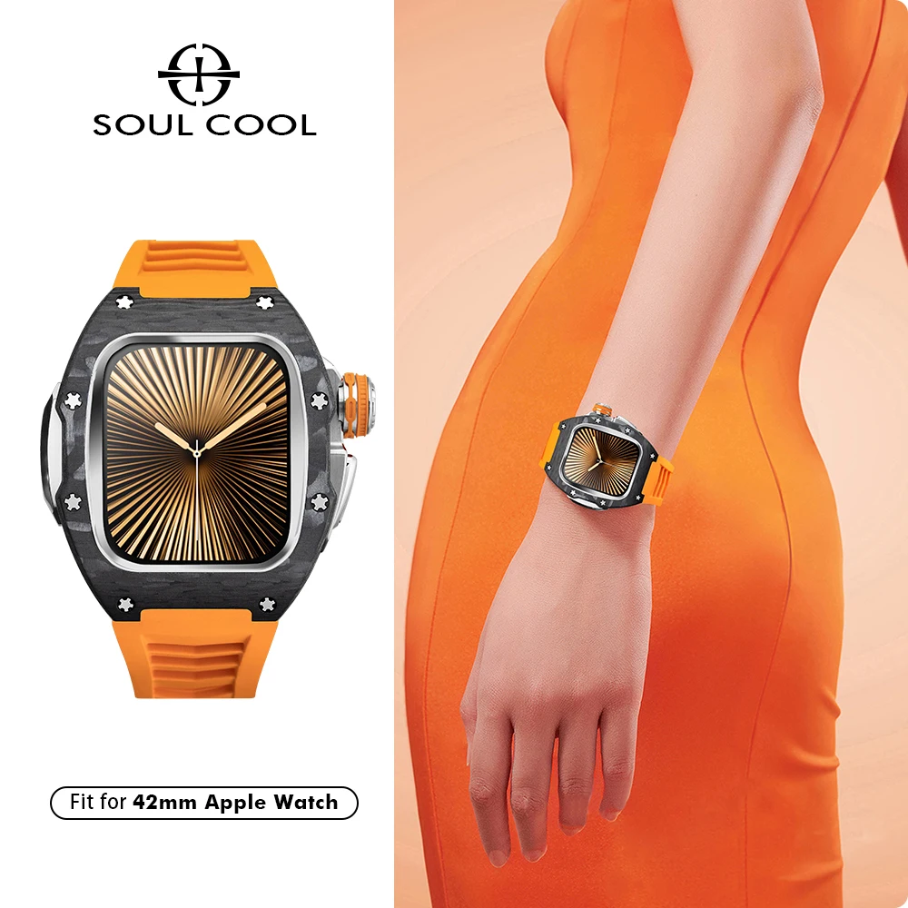 

Soul Cool Carbon Fiber Case For Apple Watch Series 11/10 42mm, Protection Smart iWatch Case Luxury Modification Kit Fashion