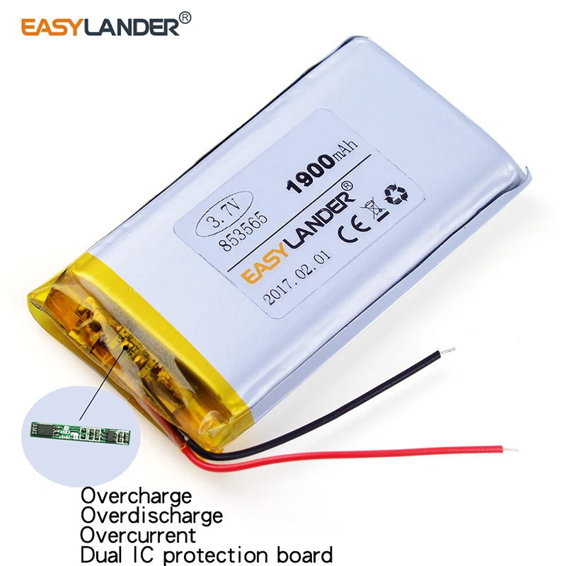 853465  3.7V 1900mAh Rechargeable Li-Polymer Li-ion Battery For mp3 mp4 mp5 phone DVR GPS power bank IPTV Set top box 853565