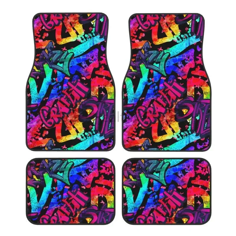 Graffiti Car Floor Mats American Comic Collection Pop Art Print Waterproof Non-Slip Front & Rear Foot Mats Full Set of 4 Pieces