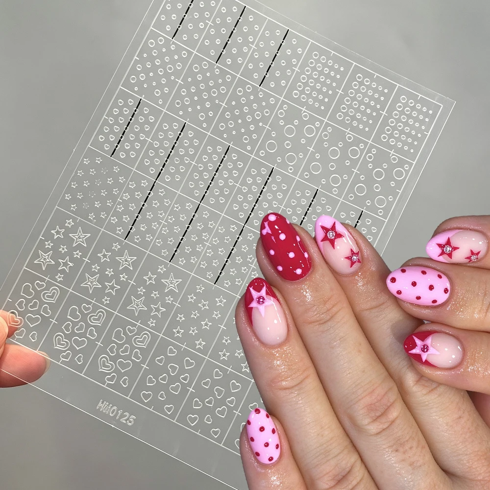1pcs Polka Dots & Star & Heart Clear Hollow Nail Art Stencils Sticker 3D Cute Love Dotting French Nail Decals Painting Aid Guide