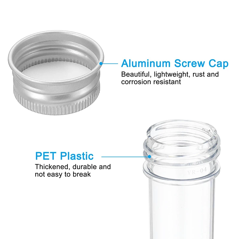 12Pcs Wholesale 30ml PET Plastic Test Tube Plastic PET Test Tube Candy Container Bath Salt Tube with Aluminum Screw Lids