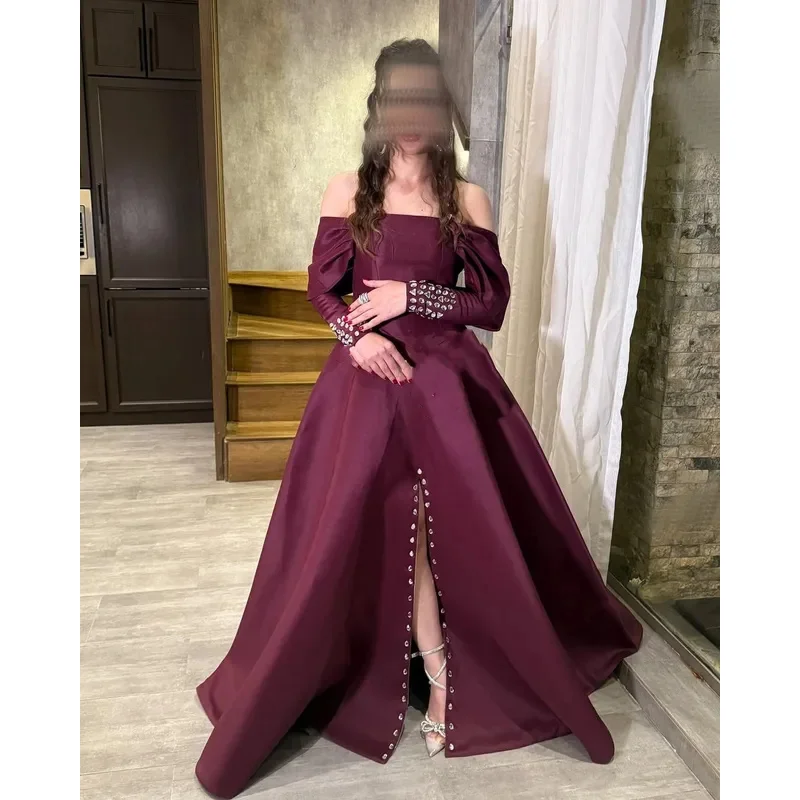 

Customized Long Sleeves Off the Shoulder Prom Dresses Floor Length Party Evening Gowns Pleated Bebes Special Occasion Dress