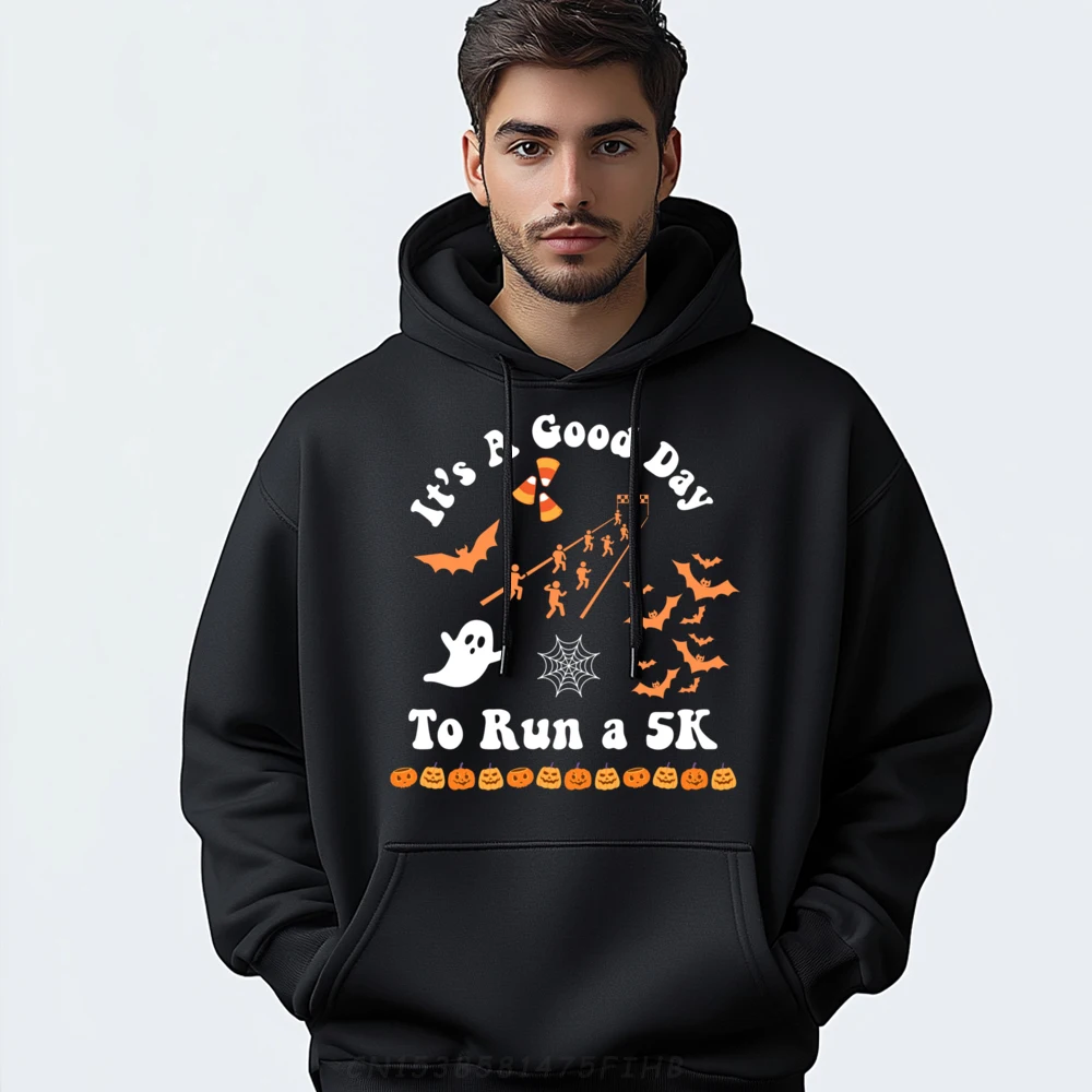 

It s a Good Day to Run a 5K Runner Running Halloween Groovy Funny Shirts Men's Oversize Long Sleeve Alphabet