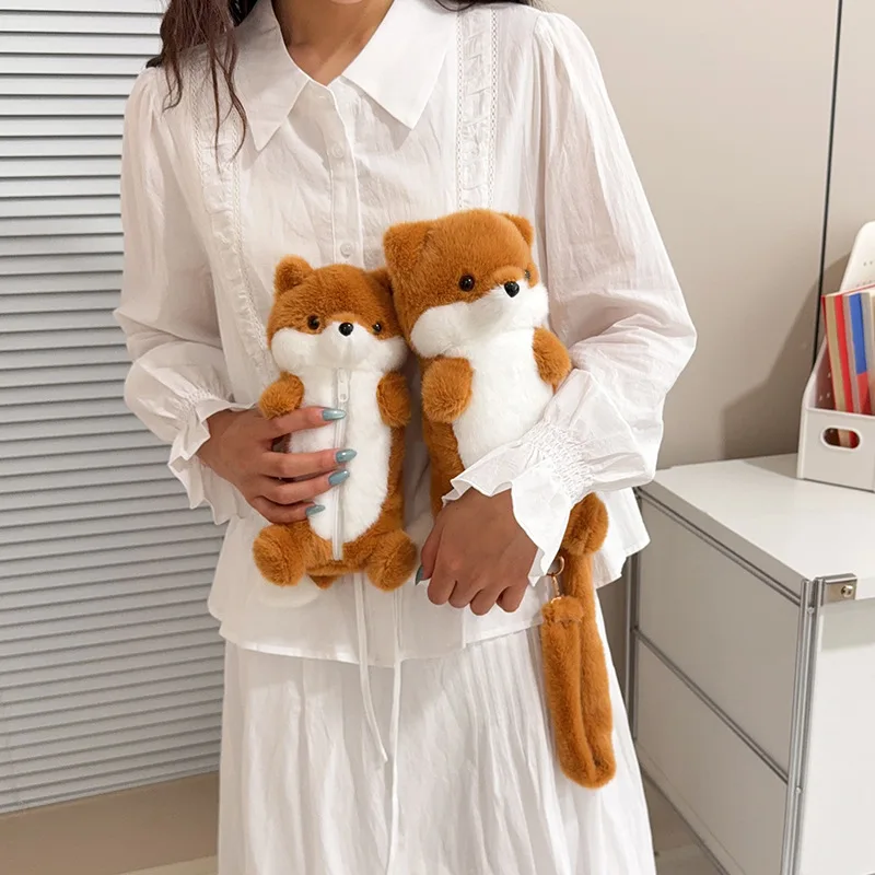 Cartoon Standing Otter Plush Crossbody Bag Creative Large-capacity Bear Pencil Case Cute Plush Stuffed Otter Shoulder Bag