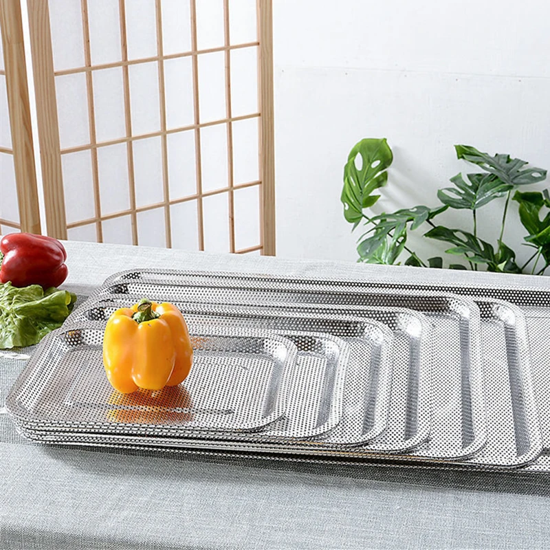 Stainless Steel Food Storage Tray Frying Oil Filter Dense Hole Drain Plates Strainer Dish Baking Trays Kitchen Accessories