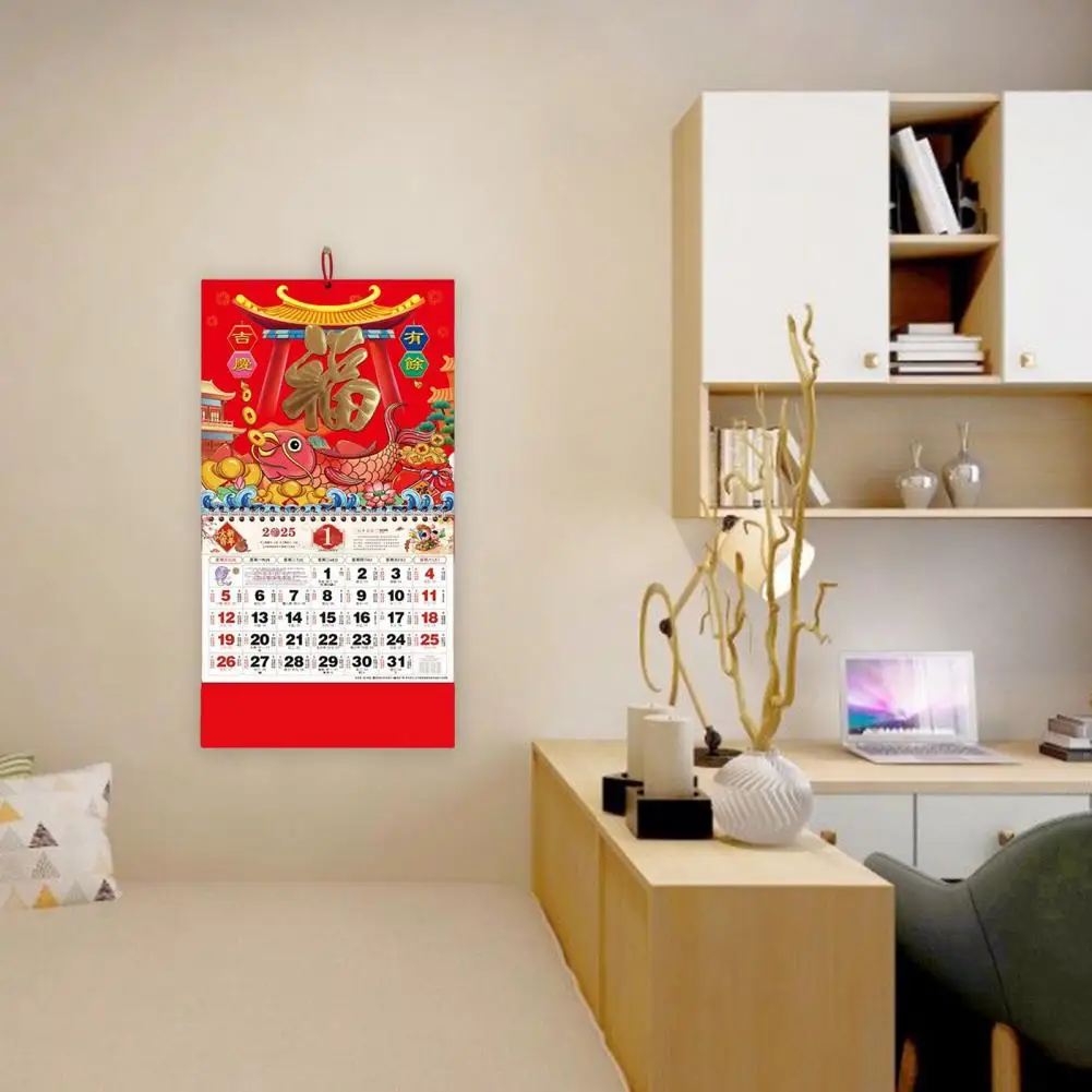Kalender Acara bulan 2025 kalender dinding ular zodiak Cina untuk dekorasi kantor rumah Tahun Ular Feng Shui Tahun Baru