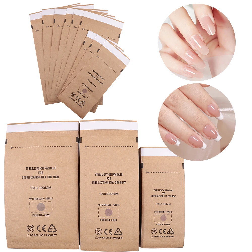 20/100Pcs Nail Sterilizer Manicure Bag Kraft Bags Dry Heat Disposable Sterilization Disinfection Machine Accessory Nailart Tools