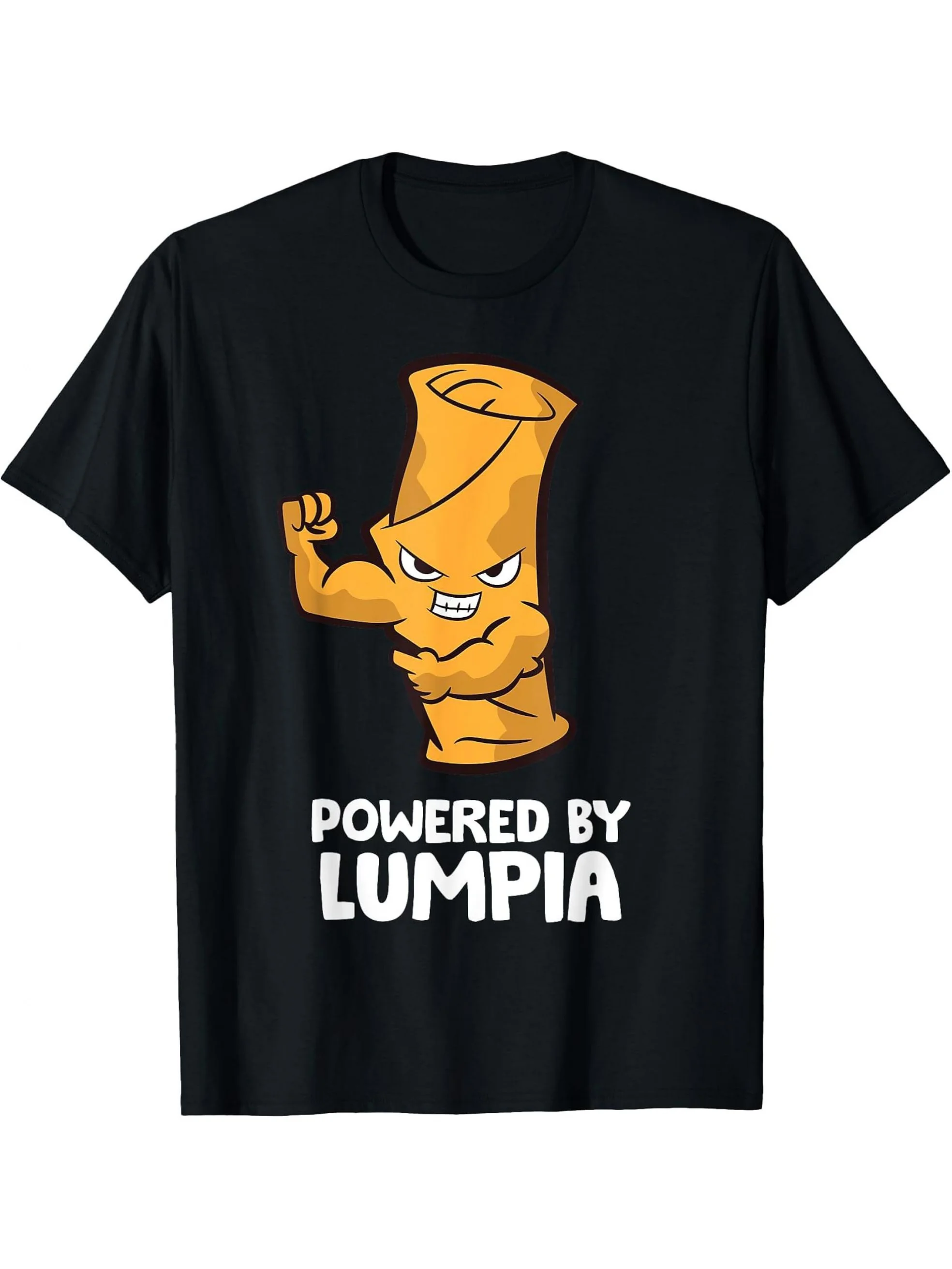 Men'S Powered by Lumpia Graphic T-Shirt Short-Sleeve Black Featuring a Fun Design Inspired by Filipino Cuisine unisex All-season