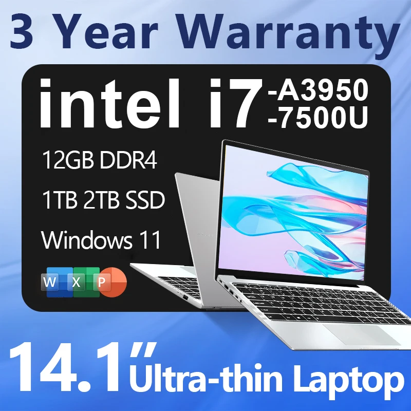 

2025 Laptop Intel i7 7500U Portable Laptop 14.1 inch Gaming Computer Windows 11 SSD 2TB DDR4 16GB PC Notebook Intel Atom A3950