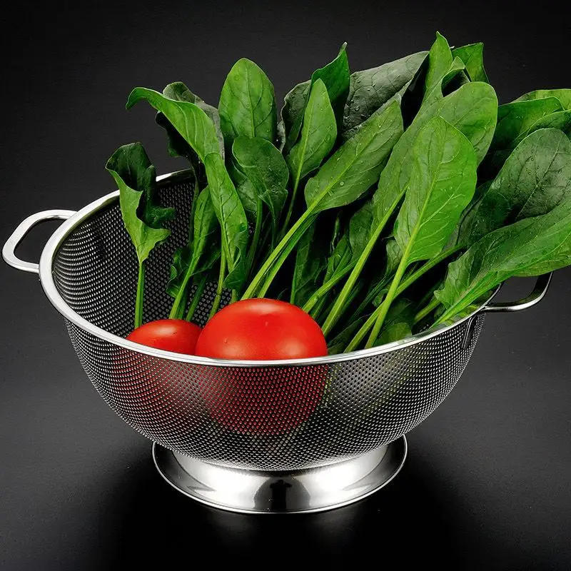 

Stainless Steel Colander With Double Handle Food Pasta Strainer Basket With Self-draining Solid Ring Base Fine Mesh Filter