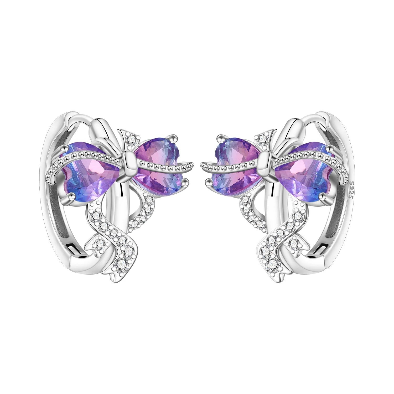 PANPOKI S925 Sterling Silber Gradient Love Bow Ohrringe Creolen Damen Schmuck Original Trendige Jubiläumsgeschenke