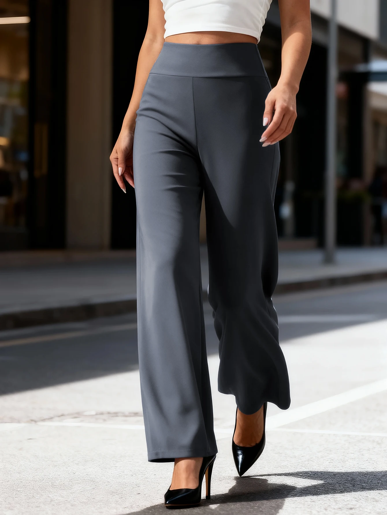 

Женские брюки с высокой талией, эластичные, драпированные, полноразмерные, широкие, прямые, удобные, повседневные, для офиса и улицы