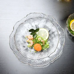 glass lotus leaf plate  smoke gray  hammer  fruit  household living room tray