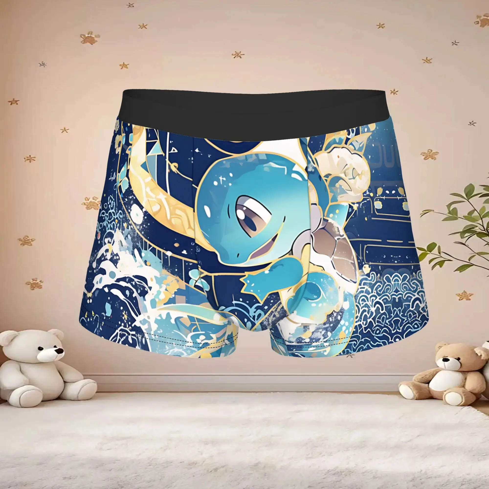 Pokemon Squirtle Water Wave Traditional boxers  Underpants Breathbale Panties Men's Underwear Comfortable Shorts Boxer Briefs