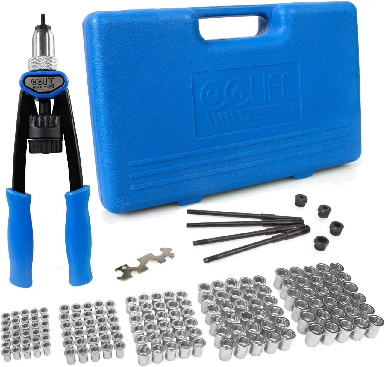 Jeu de pinces à rivets, pinces à rivets manuelles professionnelles avec mandrins M5, M6, M8, M10 et M12 et 150 rivets, mini pistolet à rivets avec boîte à outils, riveteuse manuelle, pistolet à rivets et outils de rivetage
